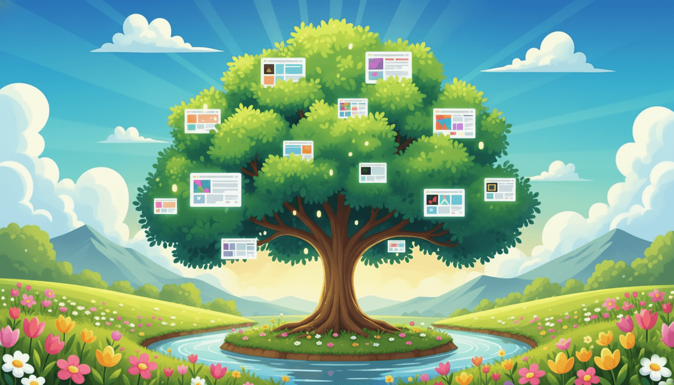 Strom v přírodě, na kterém rostou webové stránky